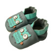 Kožené capáčky Barefoot Vel. S (0-6 měs.) Hopi Hop - Sovík šedé