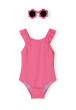 Dívčí jednodílné růžové plavky a sluneční brýle Minoti - Vel. 92/98