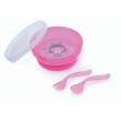 Miska s víčkem, lžičkou a vidličkou Toys Canpol babies - Růžová