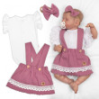 3dílná sada Lady, body, suknička s laclem, čelenka šeříková/bílá Baby Nellys - Vel. 56