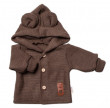Dětský elegantní pletený svetřík s knoflíčky a kapucí s oušky Baby Nellys hnědý - Vel. 62