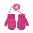 Pletené zimní rukavice se šňůrkou medvídek 3 - 6 let - Fuchsie
