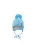 Čepice pletená zavazovací bambule a knoflíky Outlast ® - modrá melír - Vel. 2 (39-41cm)