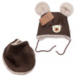 Pletená zimní čepice s kožíškem a šátkem Teddy Bear, Baby Nellys, hnědá - Vel. 56-62