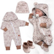 Rostoucí overálek, čepička a botičky, 3D, Garden - béžová Baby Nellys - Vel. 50/56