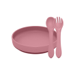 Set jídelní silikonový Take Match 2 ks talíř + příbor Petite & Mars 6m+ - Dusty Rose 