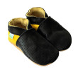 Kožené capáčky Hopi Hop Barefoot Vel. XL (18-24 měs.) - Děrované černo-žluté