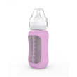 Kojenecká lahev skleněná 240 ml široká silikonový obal  - Pink levander
