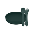 Set jídelní silikonový Take Match 2 ks talíř + příbor Petite & Mars 6m+ - Misty Green