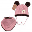 Pletená zimní čepice s kožíškem a šátkem Teddy Bear, Baby Nellys, růžová - Vel. 56-62