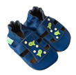 Kožené capáčky Barefoot Vel. L (12-18 měs.) Hopi Hop - Rybičky modré