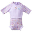 Plavky Happy Nappy kostýmek 3/4 rukáv Sunsuit Lilac Spring - Vel. L (6-14 měs.)