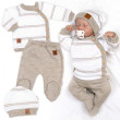 Pletená sada pro miminko s jemným proužkem 3dílná lux béžová - bílá Baby Nellys - Vel. 56