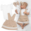 3dílná sada Lady, body, suknička s laclem, čelenka béžová/bílá Baby Nellys - Vel. 56
