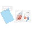 Oznámení o narození miminka - pro otisky ručiček i nožiček a fotografii miminka - Modré s obálkou
