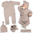 Rostoucí žebrovaný overálek, čepička a botičky Nature - toffi Baby Nellys - Vel. 50/56