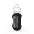Kojenecká lahev skleněná 240 ml široká silikonový obal  - Licorice Black