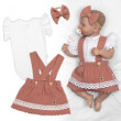 3dílná sada Lady, body, suknička s laclem, čelenka starorůžová/bílá Baby Nellys - Vel. 56