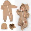 Rostoucí teplákový overal čepice, botky, 3D, Nature - karamelová, Baby Nellys - Vel. 68/74