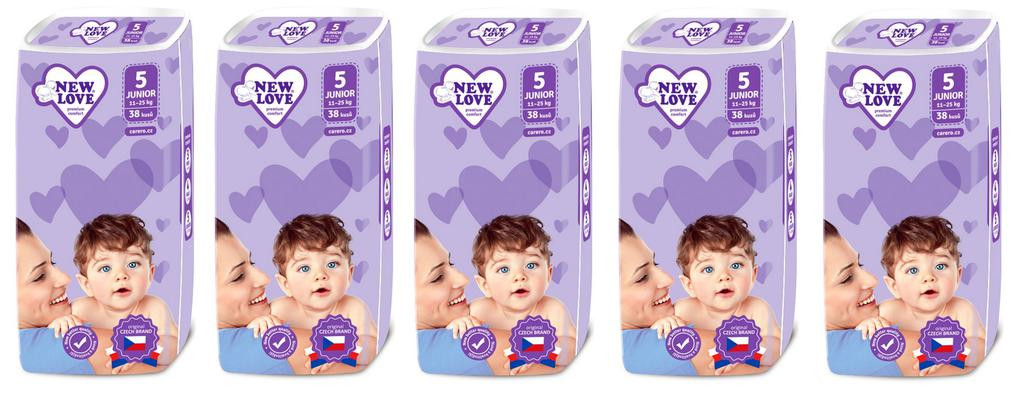 NEW LOVE MEGAPACK Dětské jednorázové pleny New Love Premium comfort 5 JUNIOR 11-25 kg 5x38 ks