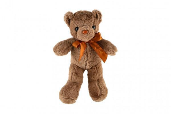 Teddies Medvěd/Medvídek s mašlí plyš 30 cm hnědý