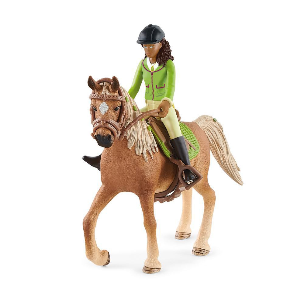 Schleich Černovláska Sarah s pohyblivými klouby na koni