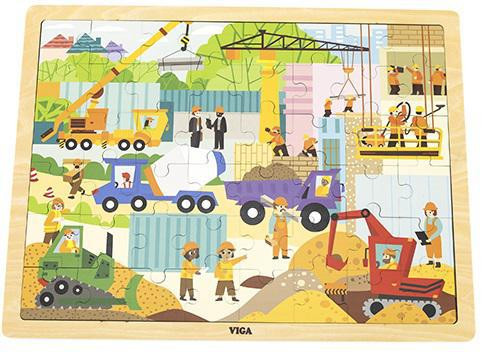 Viga Dřevěné puzzle 48 dílků - stavební stroje