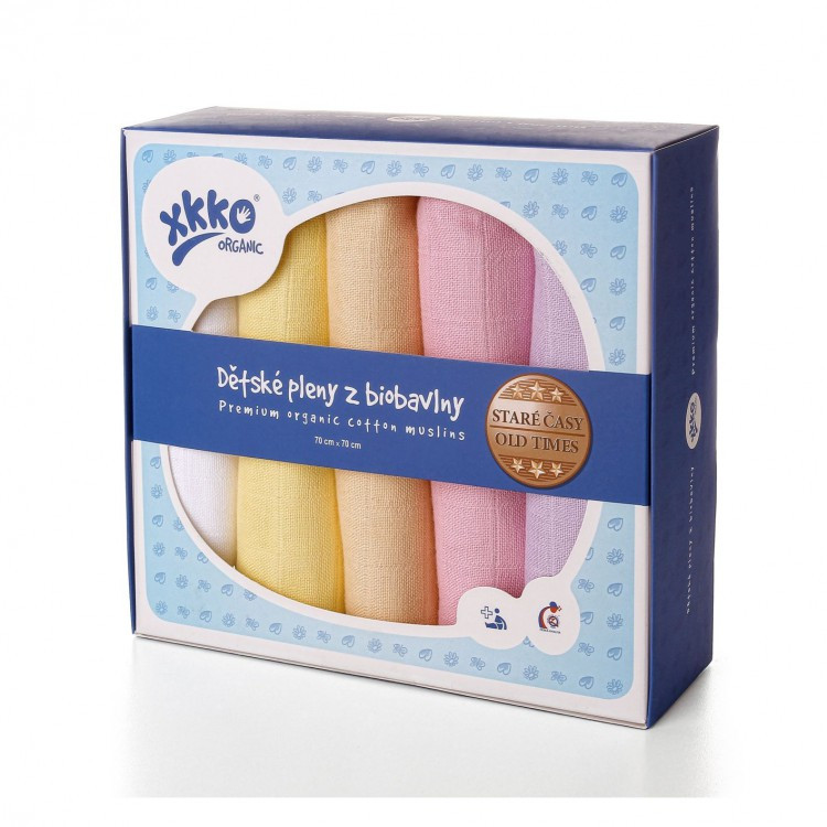 Kikko Biobavlněné dětské pleny XKKO Staré časy 70x70 - Pastels - pro holky - 5ks