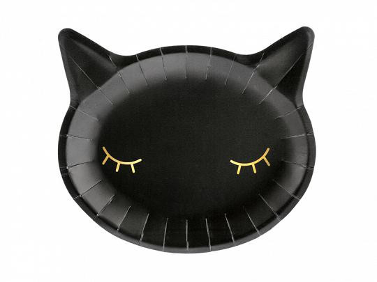 Party Deco Papírové talíře - Černá kočka 22x20 cm, 6 ks