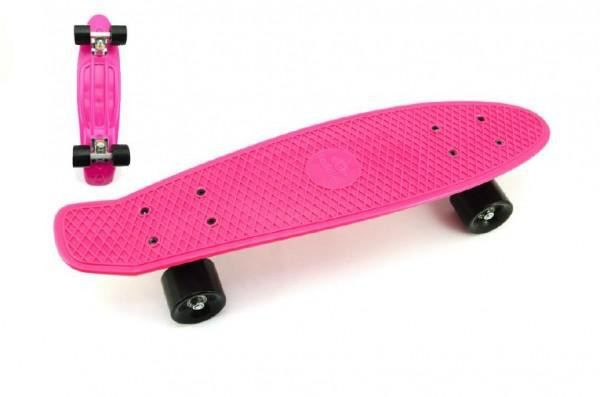 Teddies Skateboard - pennyboard 60cm, nosnost 90kg, kovové osy, růžová barva, černá kola