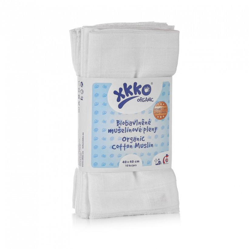 Kikko Dětské pleny z biobavlny XKKO Organic 40x40 Staré časy 10 ks - Bílé