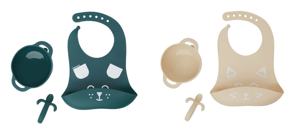 Babymoov Silikonová miska s přísavkou, lžičkou a bryndáčkem First´isy kit