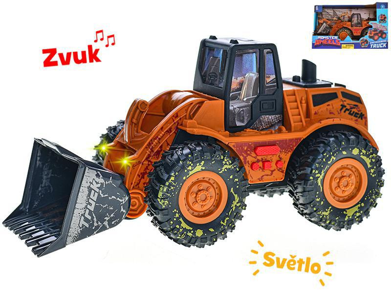 Traktor nakladač 25 cm na setrvačník na baterie se světlem a zvukem