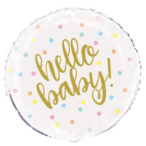 UNIQUE Kruh - "Hello baby" puntíky 18"/46 cm foliový balónek