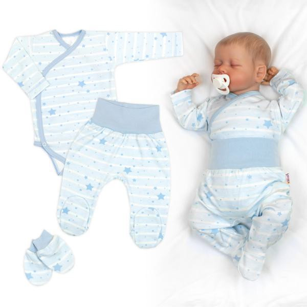 Baby Nellys Zavinovací body, polodupačky + rukavičky zdarma, 3D, Baby Star - blue Baby Nellys