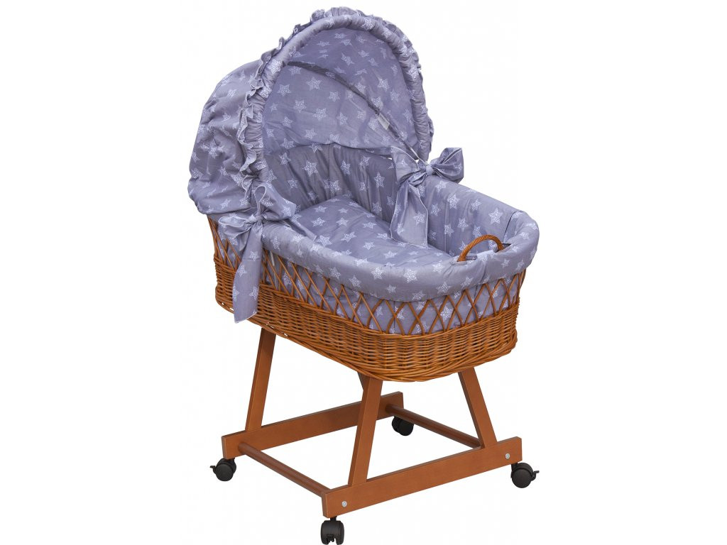 Scarlett Proutěný košík na miminko s boudičkou hvězdička - šedá