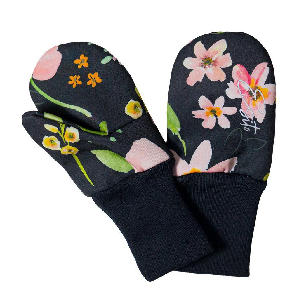 ESITO Palcové rukavice softshell Spring flowers - černá