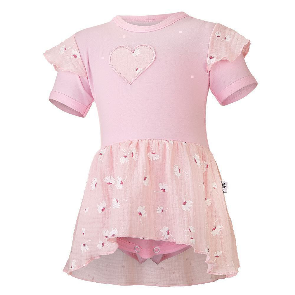 Little Angel (DITA) Body šaty tenké KR set Outlast® - růžová baby/sv.růžová kopretiny