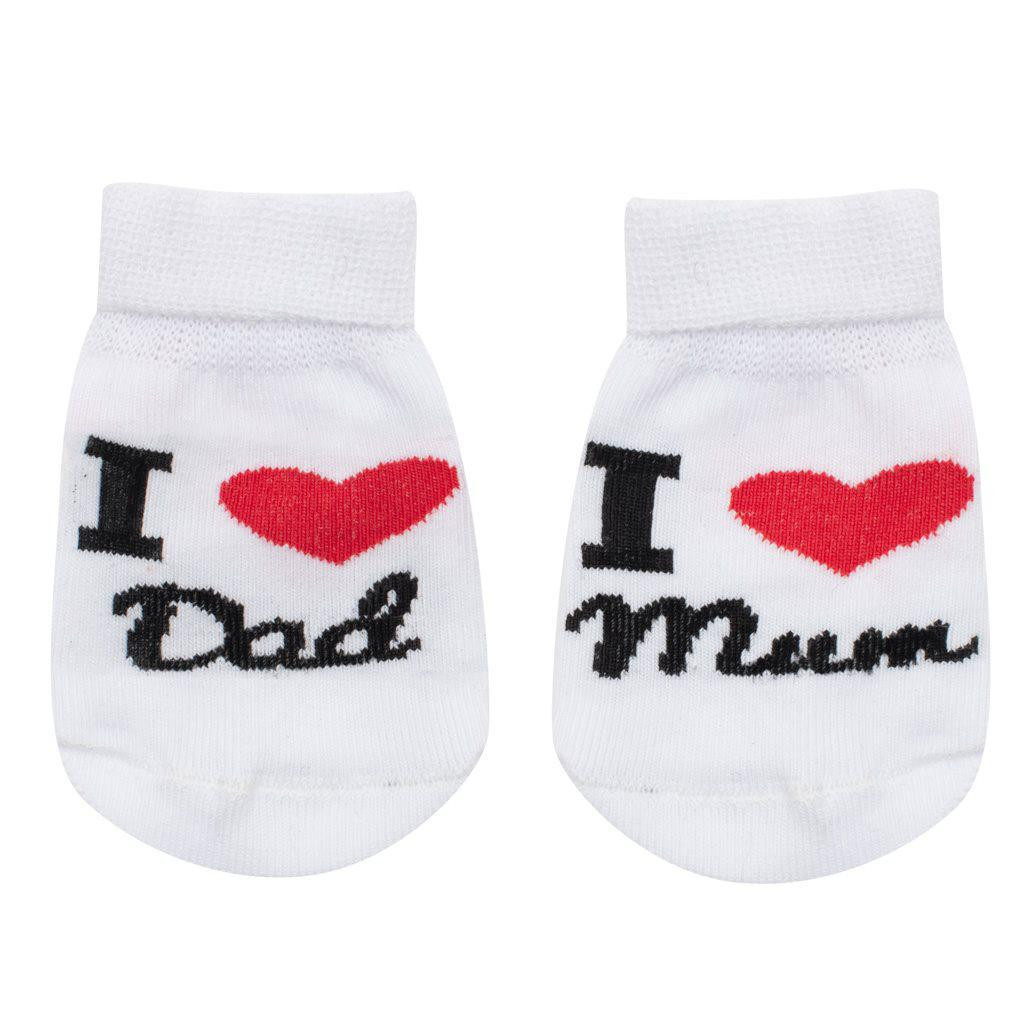 NEW BABY Kojenecké bavlněné ponožky New Baby I Love Mum and Dad Bílé