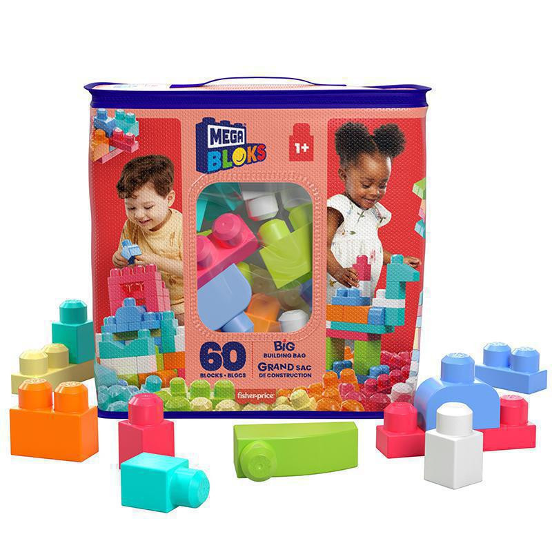 Mattel Mega Bloks Kostky v plastovém pytli - 60 dílů POUŽITÉ