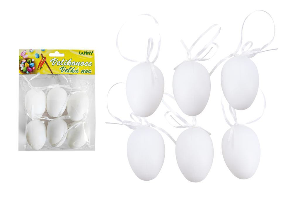 Wiky Vajíčko dekorační plastové bílé na zavěšení 6 cm, 6 ks
