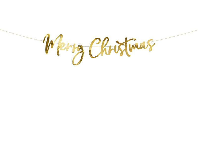 Party Deco Girlanda papírová - Zlatý nápis "Merry Christmas" lesklý 83cm