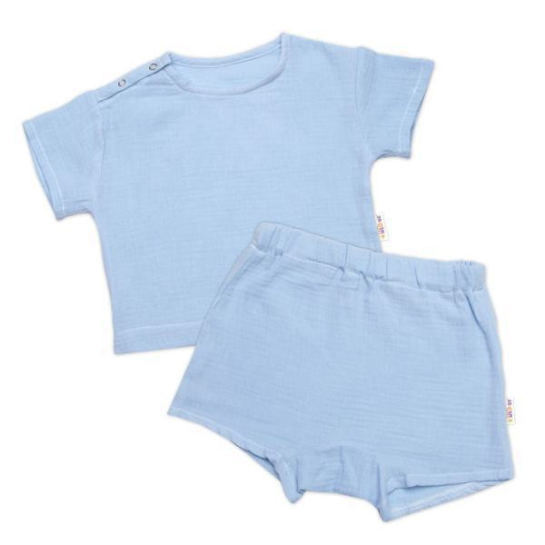 Baby Nellys Dětská letní mušelínová sada tričko krátký rukáv a kraťasy modrá