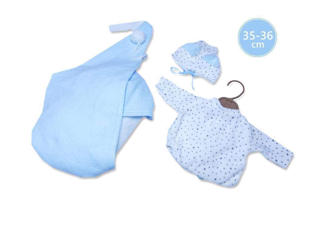 Llorens Obleček pro panenku miminko New Born velikosti 35-36 cm 2dílný modrý