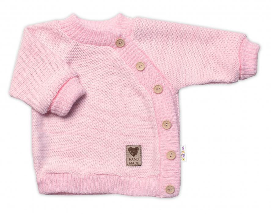 Baby Nellys Dětský pletený svetřík s knoflíčky, zap. bokem, Hand Made růžový