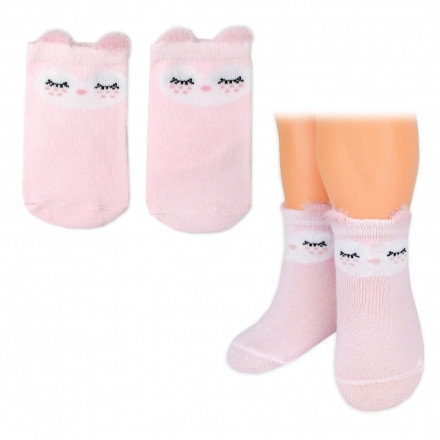 Baby Nellys Bavlněné ponožky Smajlík 3D - růžová - 1 pár