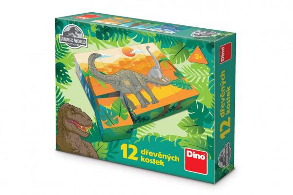 Dino Kostky kubus Jurský svět dřevo 12 ks