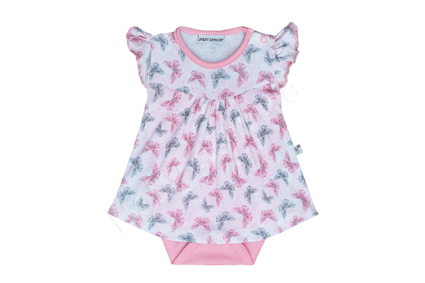 Baby Service Bavlněné body - šatičky kr. rukáv Motýlci Růžové