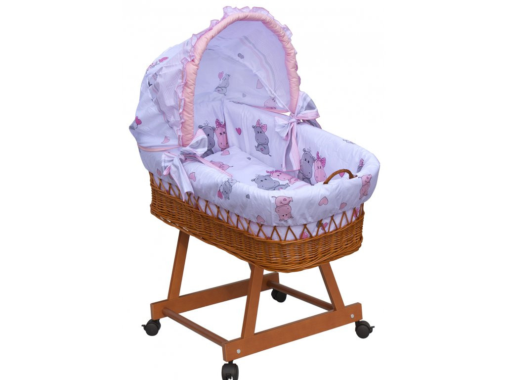 Scarlett Proutěný košík na miminko s boudičkou Pupis - růžová