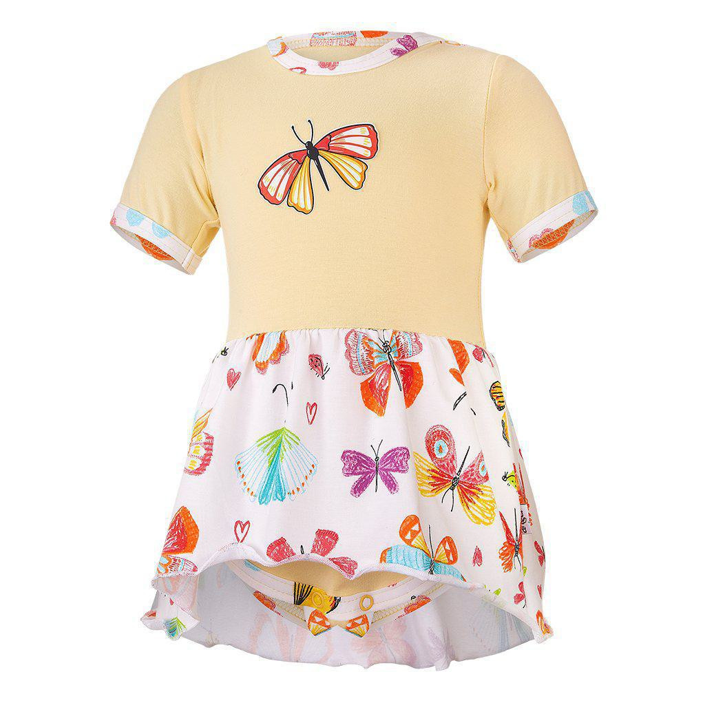 Little Angel (DITA) Body šaty tenké KR set Outlast® UV 50+ Sv. žlutá/motýlci